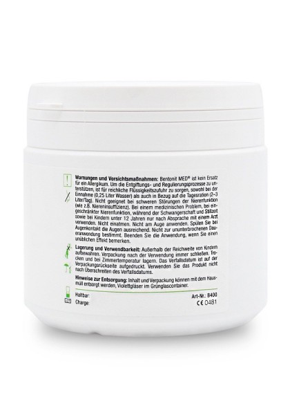 Bentonit MED® Detox-Pulver 400g. CE-geprüftes Medizinprodukt für 40 Tage
